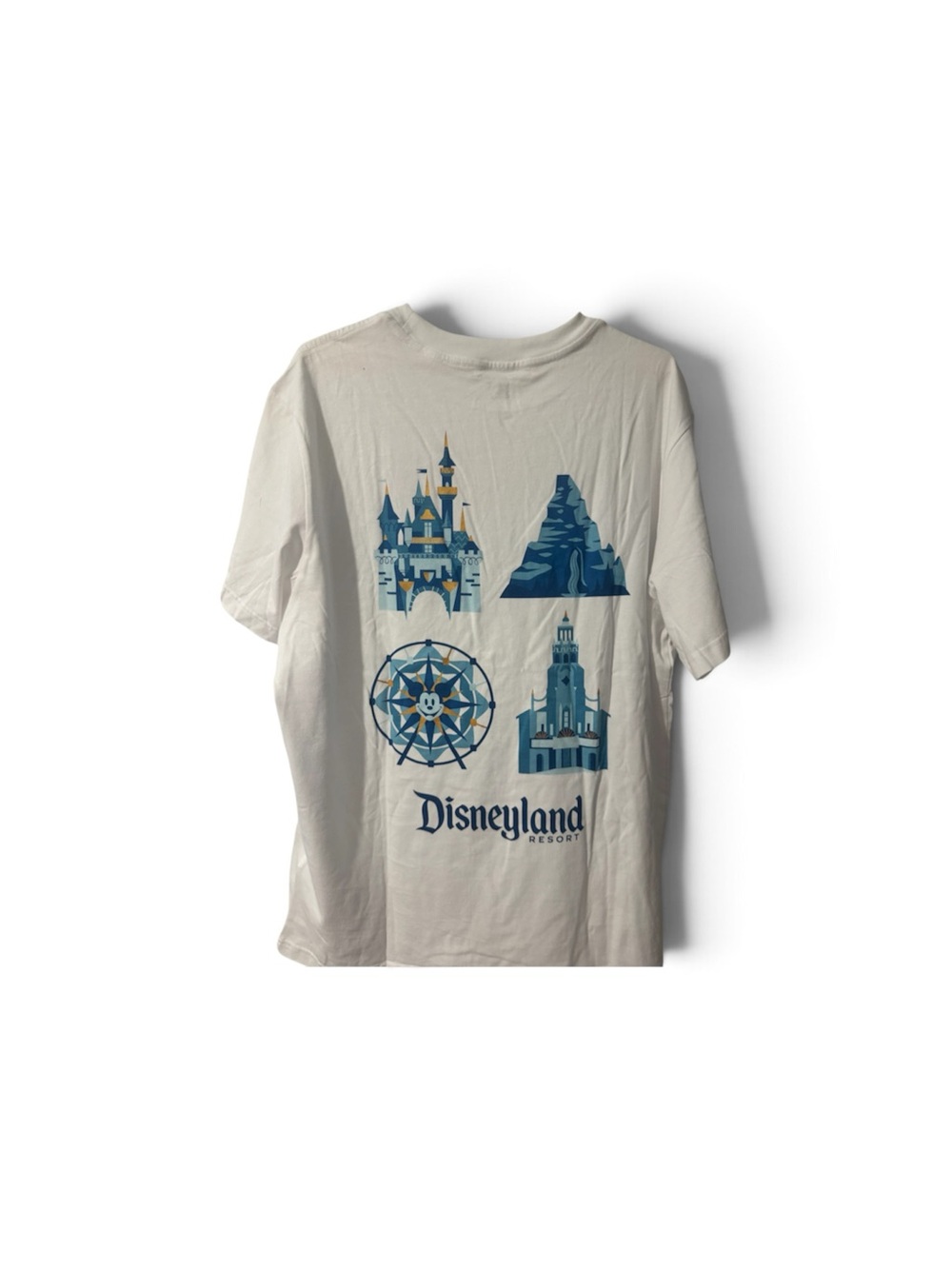 Disney Cream T‑Shirt with Blue Disneyland Landmark Graphics